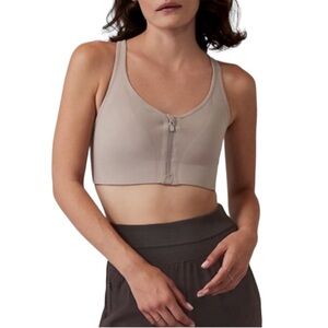 Athleta Empower II Daily Zip Front High Impact Sports Bra Taupe Medium A-C